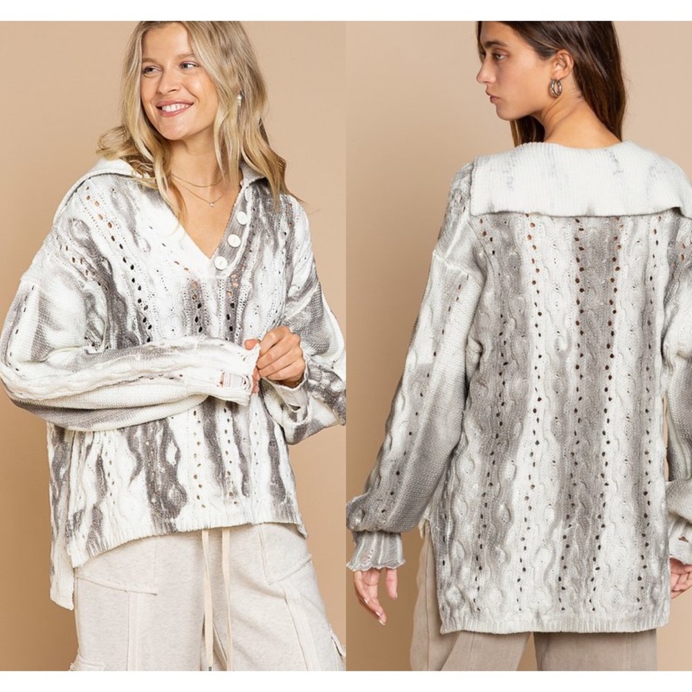 🌪POL HAND DIP DYED GREY MULTI SWEATER - Picture 7 of 9